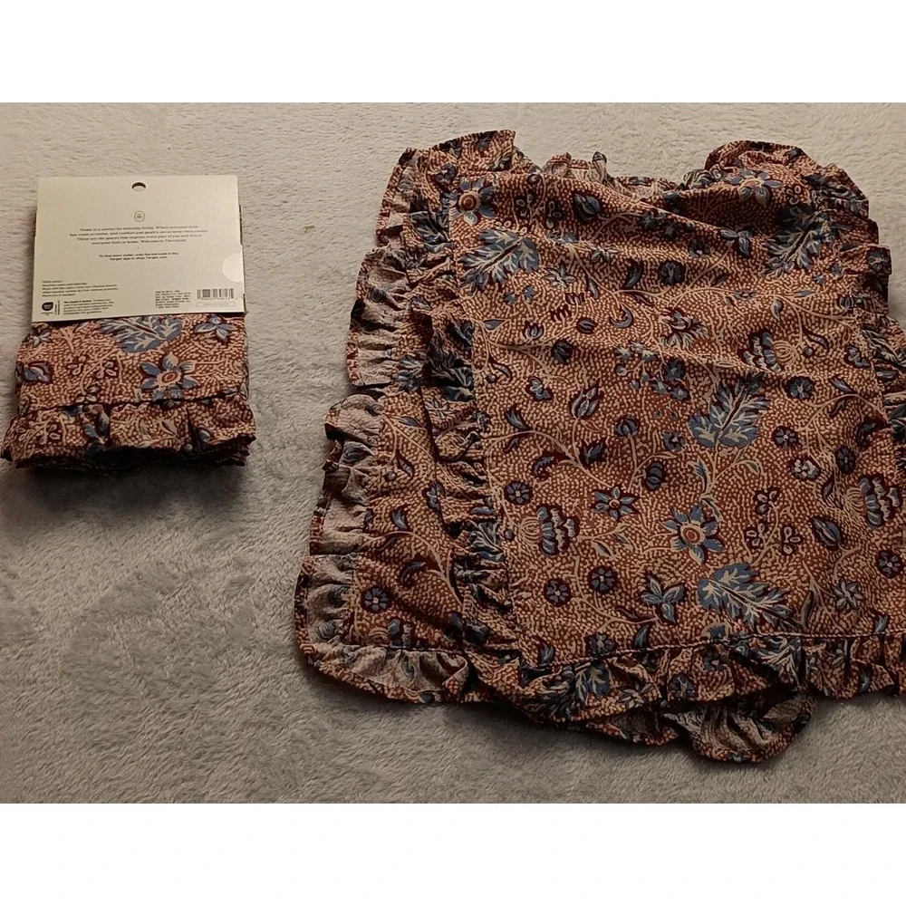 Threshold 4pc Floral Ruffle Placemats and Napkins Set Terracotta Blue Cotton